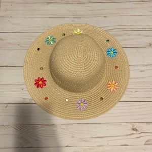 Girls sun hat “The Abigail” w flowers and gems
